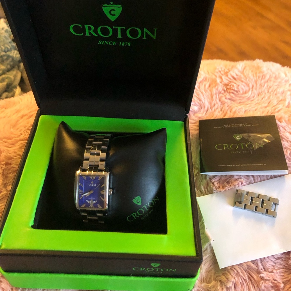 Croton Silver Watch with Blue Dial